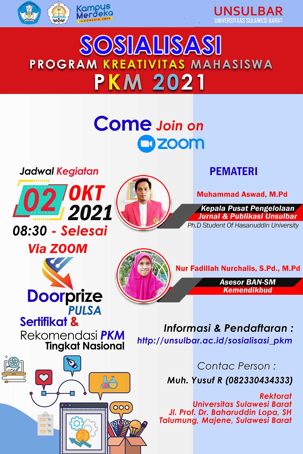 Sosialisasi Program Kreatifitas Mahasiswa (PKM) Universitas Sulawesi Barat, Sabtu 03 Oktober 2021