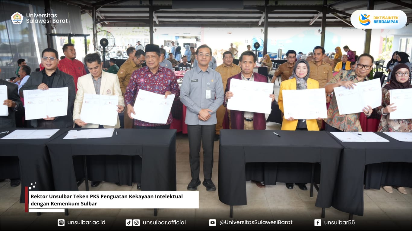 Rektor Unsulbar Teken PKS Penguatan Kekayaan Intelektual dengan Kemenkum Sulbar
